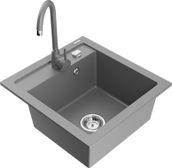 Mexen Vito 1-komorový dřez z granitu s kuchyňskou baterií Telma, šedý - 6503-71-670200-71