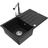 Mexen Bruno granitový dřez s 1 komorou a odkapávačem a kuchyňskou baterií Duero, černý - 6513-77-671600-00
