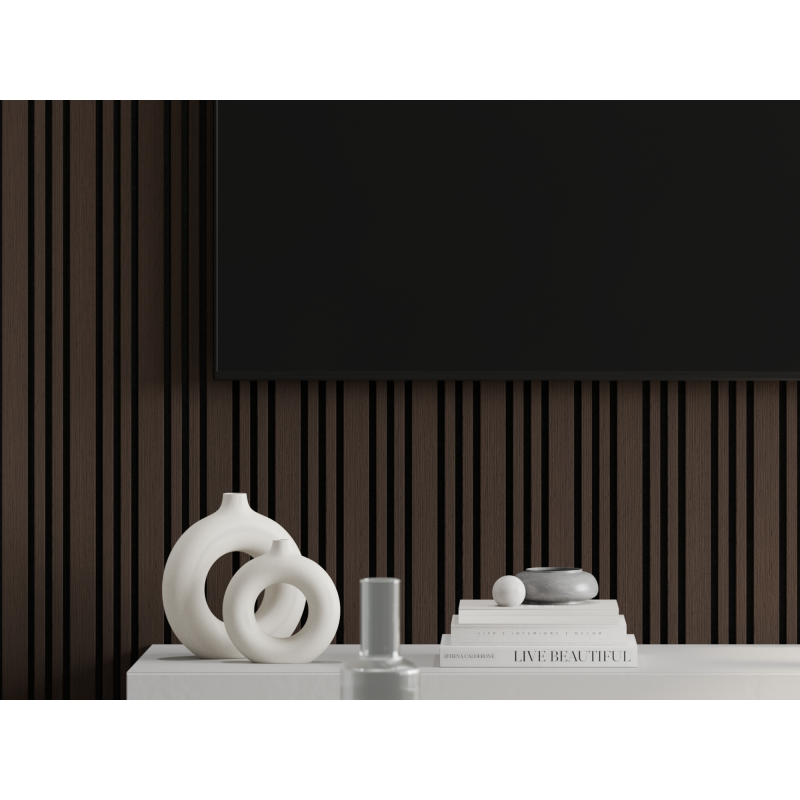 Mexen Lam-F Slim 01 akustické stěnové lamely 280 x 36,5 cm, plst 9 mm, technická dýha, Dub Mocca - S107-280-01-045