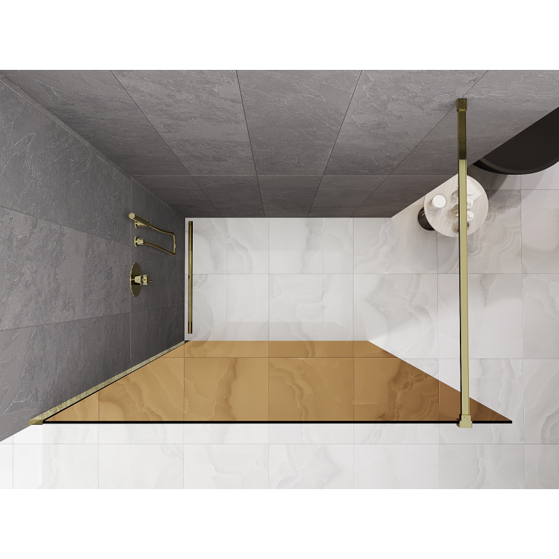 Mexen Kioto sprchová stěna Walk-In 130 x 200 cm, hnědá 8 mm, zlatá - 800-130-101-50-32