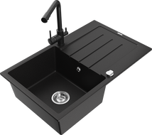 Mexen Bruno žulový dřez s jednou komorou a odkapávačem a kuchyňskou baterií Duero, černá - 6513-77-671600-70