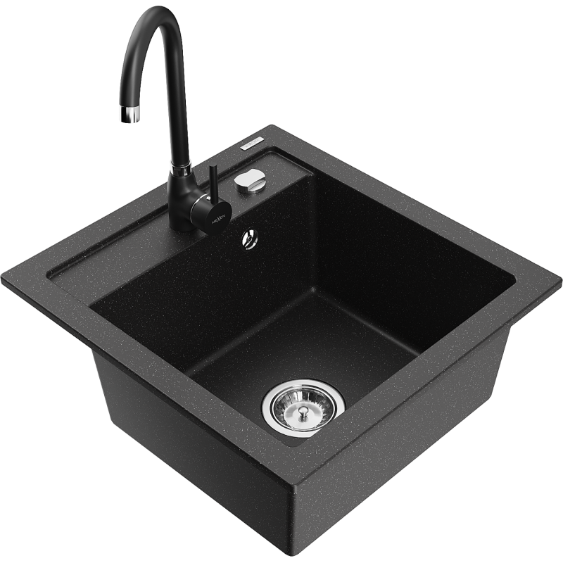 Mexen Vito granitový dřez 1-komorový s kuchyňskou baterií Telma, černý/stříbrný metalik - 6503-73-670200-70