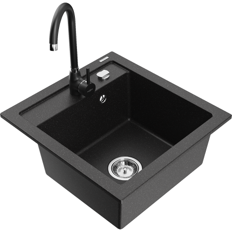 Mexen Vito granitový dřez 1-komorový s kuchyňskou baterií Telma, černý/stříbrný metalik - 6503-73-670200-70