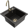Mexen Vito granitový dřez 1-komorový s kuchyňskou baterií Telma, černý/zlatý metalik - 6503-75-670200-50
