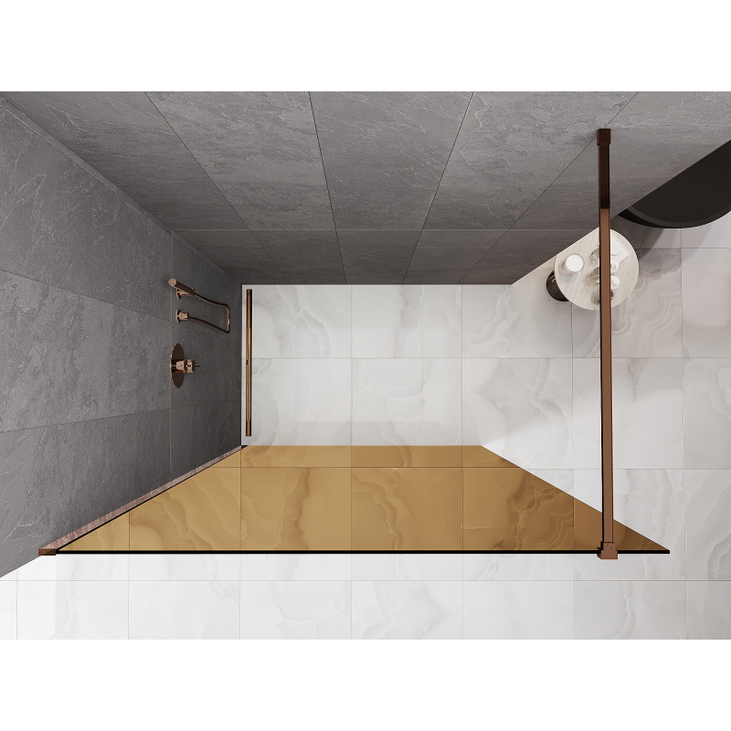 Mexen Kioto sprchová stěna Walk-in 140 x 200 cm, bronz 8 mm, růžové zlato - 800-140-101-60-32
