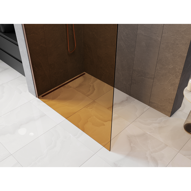 Mexen Kioto sprchová stěna Walk-in 80 x 200 cm, bronz 8 mm, kartáčovaná měď - 800-080-101-65-32