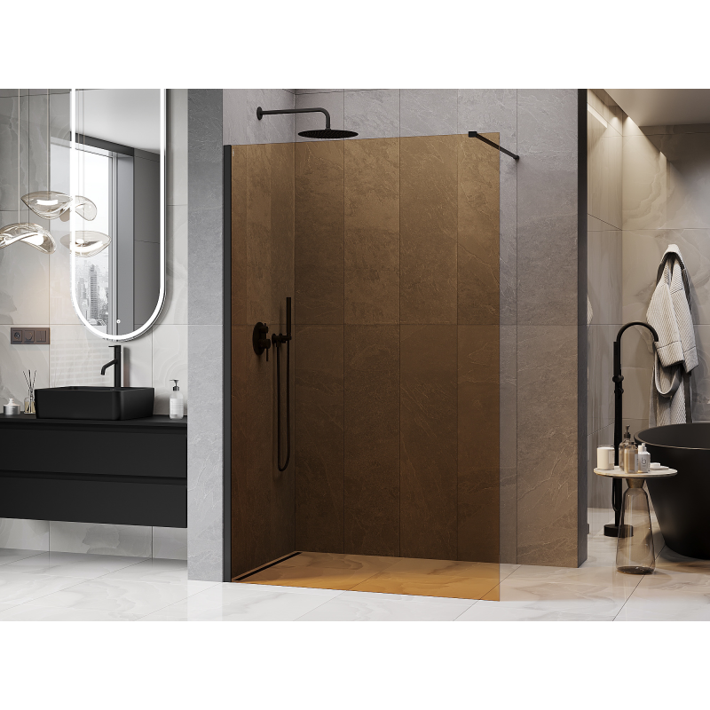 Mexen Kioto sprchová stěna Walk-in 90 x 200 cm, bronz 8 mm, černá - 800-090-101-70-32