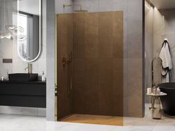 Mexen Kioto L sprchová stěna Walk-in 100 x 200 cm, bronz, zlatá - 800-100-103-50-32
