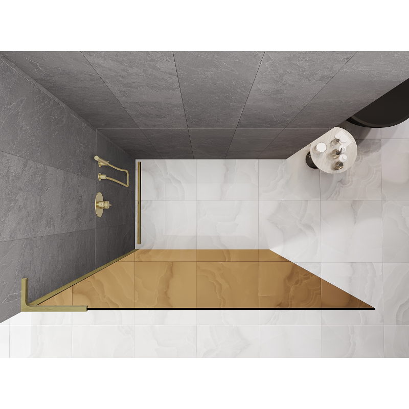Mexen Kioto L sprchová stěna Walk-in 90 x 200 cm, bronzová, zlatá kartáčovaná - 800-090-103-55-32