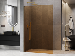 Mexen Kioto L sprchová stěna Walk-in 120 x 200 cm, hnědá, zlato kartáčovaná - 800-120-103-55-32