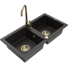 Mexen Mario dřez žulový 2-komorový s kuchyňskou baterií Telma, černý/zlatý - 6504-75-670200-50