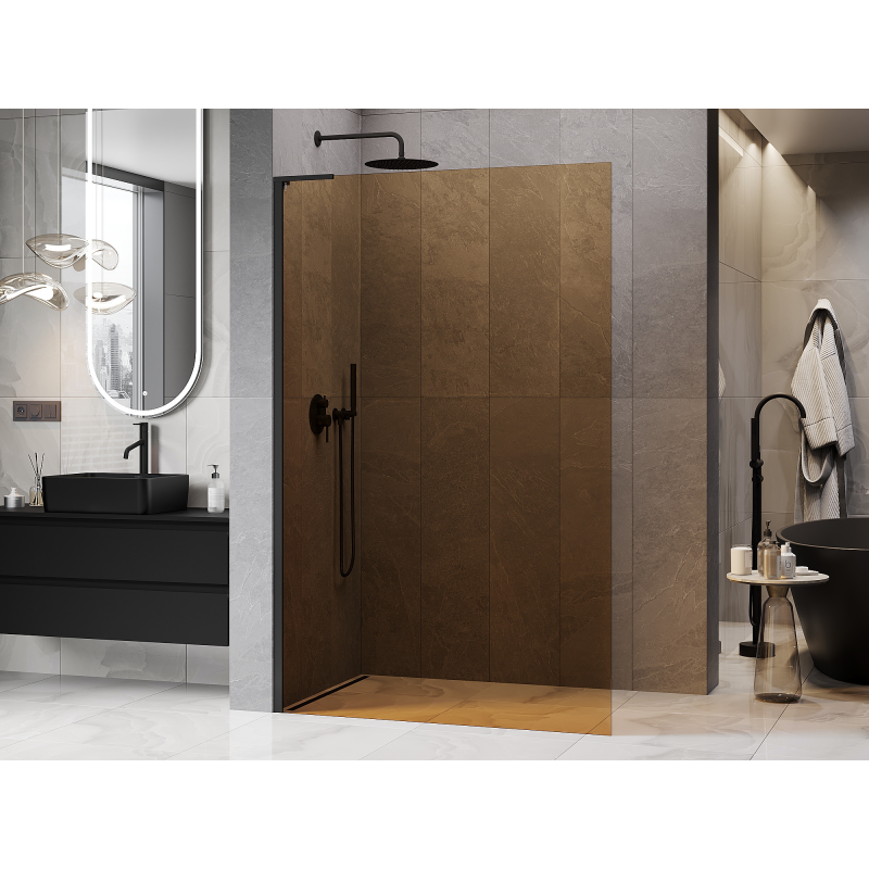 Mexen Kioto L sprchová stěna Walk-in 90 x 200 cm, bronzová, černá - 800-090-103-70-32