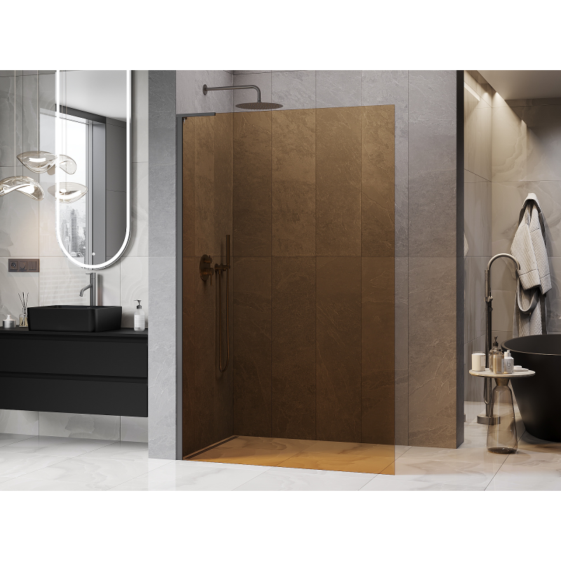 Mexen Kioto L sprchová stěna Walk-in 90 x 200 cm, bronz, gun metal - 800-090-103-95-32