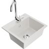 Mexen Milo granitový dřez s 1 komorou a kuchyňskou baterií Telma, bílý - 6505-20-670200-00