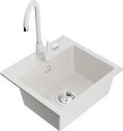 Mexen Milo granitový dřez s 1 komorou a kuchyňskou baterií Telma, bílý - 6505-20-670200-20