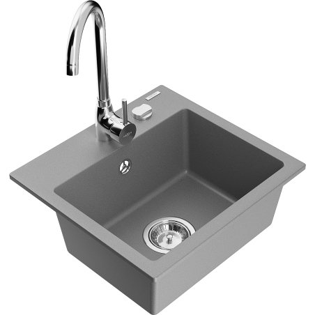 Mexen Milo granitový dřez 1-komorový s kuchyňskou baterií Telma, šedý - 6505-71-670200-00