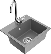 Mexen Milo granitový dřez 1-komorový s kuchyňskou baterií Telma, šedý - 6505-71-670200-00