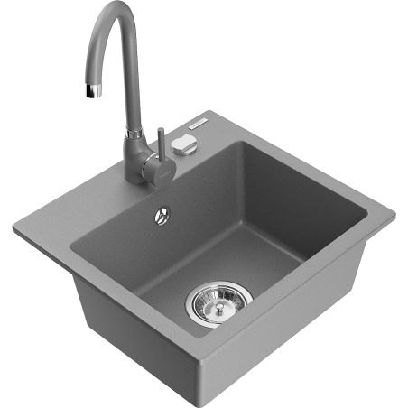 Mexen Milo granitový dřez s 1 komorou s kuchyňskou baterií Telma, šedý - 6505-71-670200-71