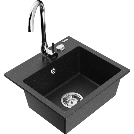 Mexen Milo granitový jednodřez s kuchyňskou baterií Telma, černý/stříbrný - 6505-73-670200-00