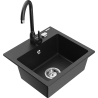 Mexen Milo granitový dřez 1-komorový s kuchyňskou baterií Telma, černý/stříbrný - 6505-73-670200-70