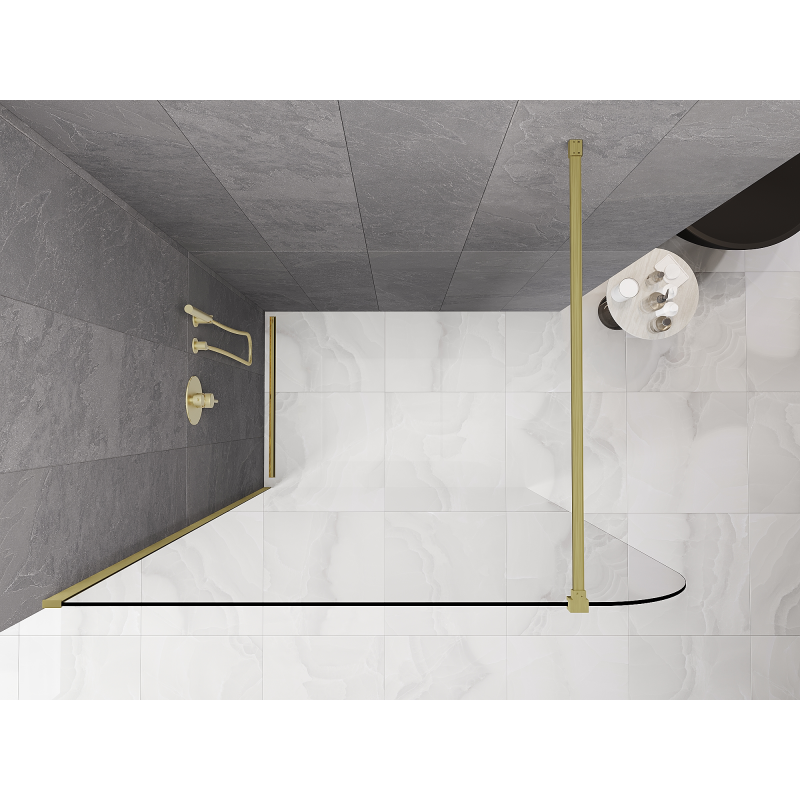 Mexen Kioto-P sprchová stěna Walk-in 140 x 200 cm, průhledná 8 mm, zlatá kartáčovaná - 800-140-101-55-00-P