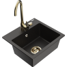 Mexen Milo granitový dřez 1-komorový s kuchyňskou baterií Telma, černý/zlatý - 6505-75-670200-50