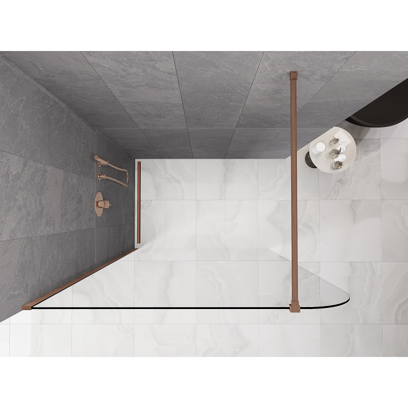 Mexen Kioto-P sprchová stěna Walk-in 100 x 200 cm, transparentní 8 mm, kartáčovaná měď - 800-100-101-65-00-P