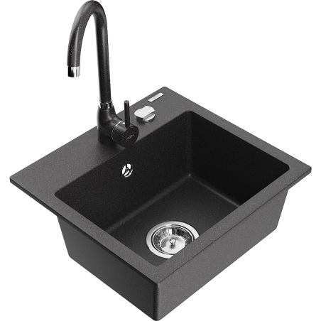 Mexen Milo žulový dřez 1-komorový s kuchyňskou baterií Telma, černý kropenatý - 6505-76-670200-76