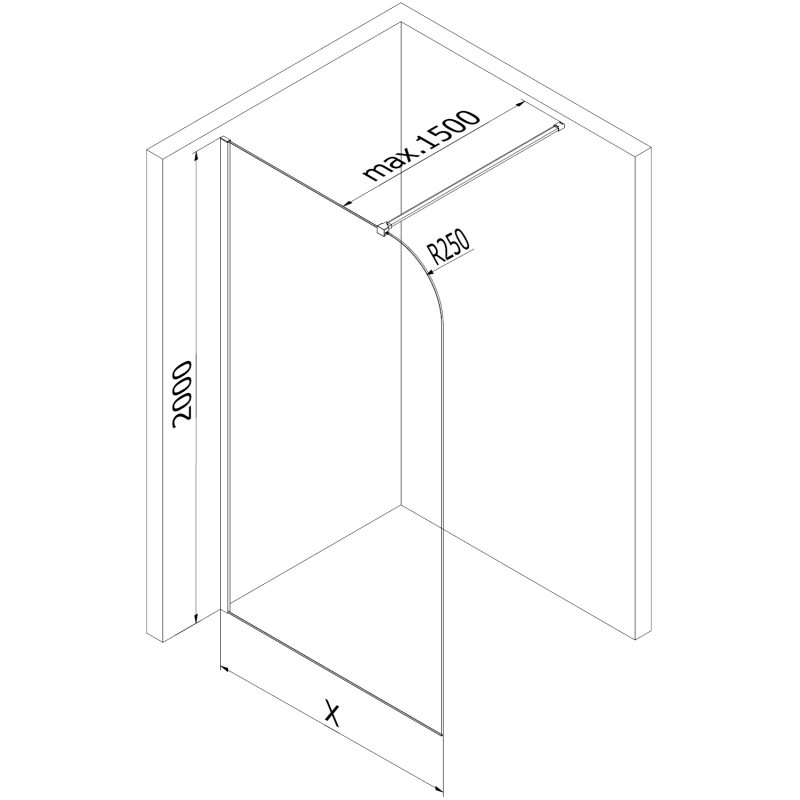 Mexen Kioto-P sprchová stěna Walk-in 70 x 200 cm, transparentní 8 mm, kartáčovaný nikl - 800-070-101-97-00-P