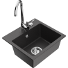 Mexen Milo granitový dřez 1-komorový s kuchyňskou baterií Telma, černý kropenatý - 6505-76-670200-00