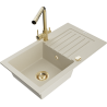 Mexen Pablo granitový dřez 1-komorový s odkapávačem a kuchyňskou baterií Duero, béžový - 6510-69-671600-50