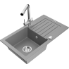 Mexen Pablo žulový kuchyňský dřez s jednou komorou a odkapávačem a kuchyňskou baterií Duero, šedý - 6510-71-671600-00