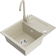 Mexen Enzo granitový dřez 1-komorový s odkapávačem a kuchyňskou baterií Telma, béžový - 6506-69-670200-69