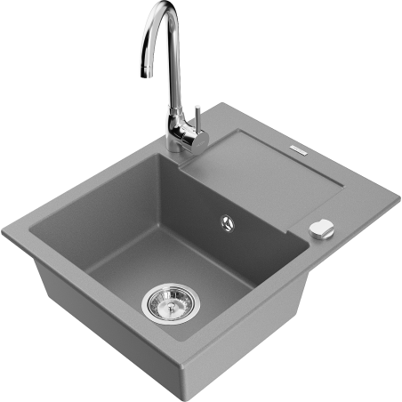 Mexen Enzo granitový dřez 1-komorový s odkapávačem a kuchyňskou baterií Telma, šedý - 6506-71-670200-00