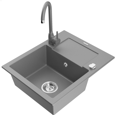 Mexen Enzo granitový dřez s 1 komorou s odkapávačem a kuchyňskou baterií Telma, šedý - 6506-71-670200-71