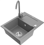 Mexen Enzo granitový dřez s 1 komorou s odkapávačem a kuchyňskou baterií Telma, šedý - 6506-71-670200-71