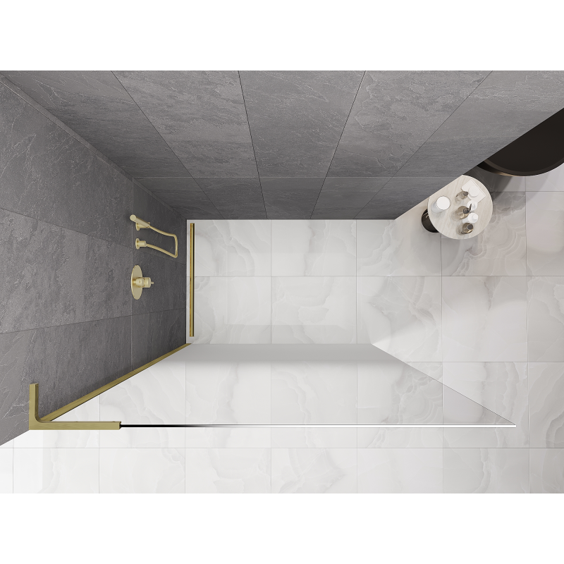 Mexen Kioto L sprchová stěna Walk-in 90 x 200 cm, bílá ombré 8 mm, zlatá kartáčovaná - 800-090-103-55-86