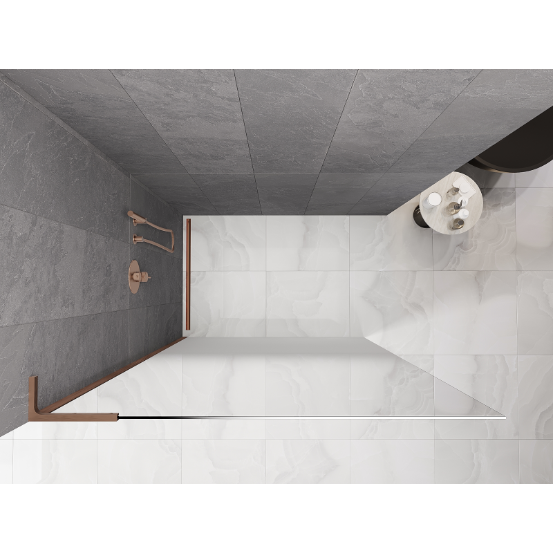 Mexen Kioto L sprchová stěna Walk-in 90 x 200 cm, bílá ombre 8 mm, kartáčovaná měď - 800-090-103-65-86