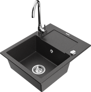 Mexen Enzo granitový dřez 1-komorový s odkapávačem a kuchyňskou baterií Telma, černý tečkovaný - 6506-76-670200-00