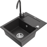 Mexen Enzo granitový dřez 1-komorový s odkapávačem a kuchyňskou baterií Telma, černý skvrnitý - 6506-76-670200-76