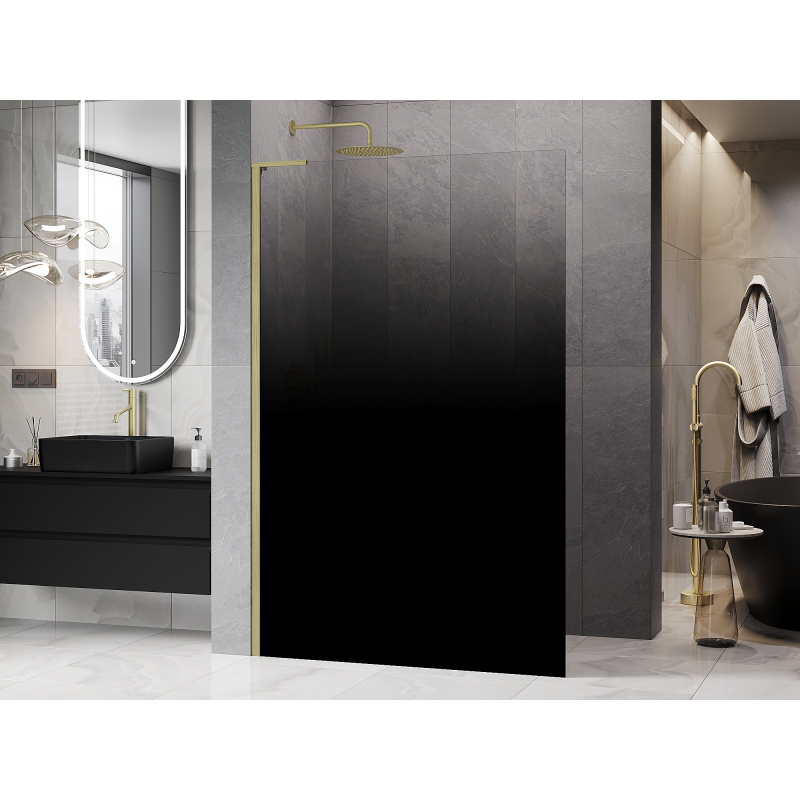 Mexen Kioto L sprchová stěna Walk-in 90 x 200 cm, černé ombre 8 mm, zlatá kartáčovaná - 800-090-103-55-76