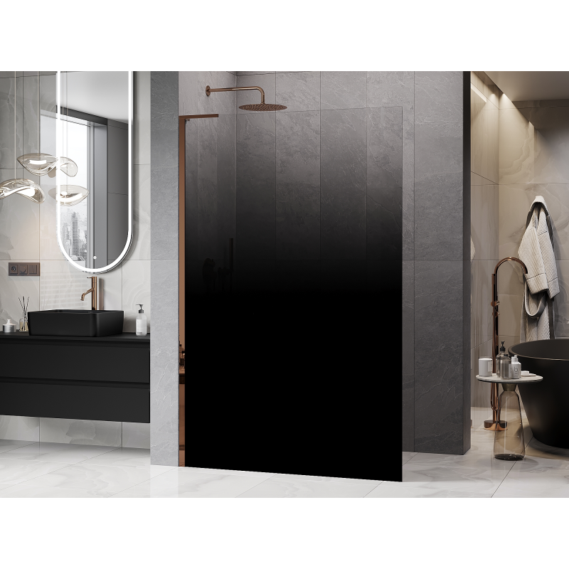 Mexen Kioto L sprchová stěna Walk-in 90 x 200 cm, černá ombre 8 mm, růžové zlato - 800-090-103-60-76