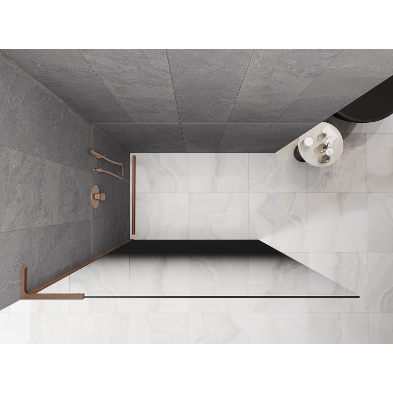Mexen Kioto L sprchová stěna Walk-in 90 x 200 cm, černá ombré 8 mm, kartáčovaná měď - 800-090-103-65-76