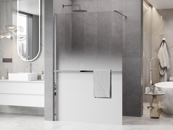 Mexen Kioto+ sprchová stěna s policí Walk-in 80 x 200 cm, bílý ombre 8 mm, chrom - 800-080-121-01-86