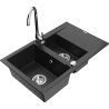 Mexen Gaspar 1,5-komorový žulový dřez s odkapávačem a kuchyňskou baterií Telma, černý/stříbrný - 6507-73-670200-00