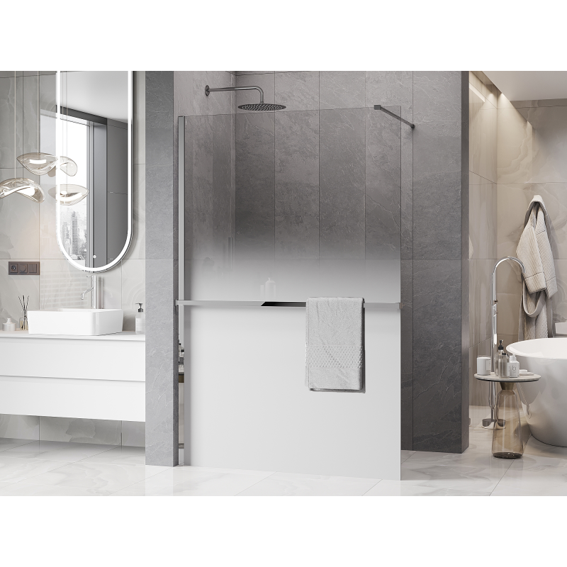 Mexen Kioto+ sprchová stěna s poličkou Walk-in 140 x 200 cm, bílý ombre 8 mm, chrom - 800-140-121-01-86