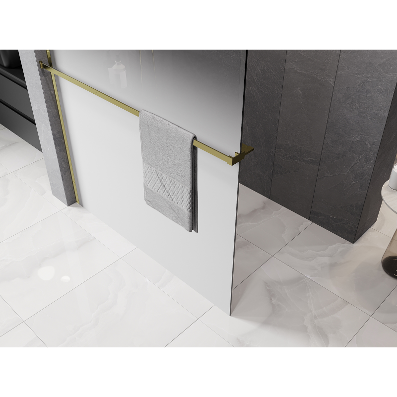Mexen Kioto+ sprchová stěna s policí Walk-in 140 x 200 cm, bílá ombre 8 mm, zlatá - 800-140-121-50-86