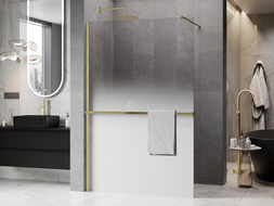 Mexen Kioto+ sprchová stěna s policí Walk-in 70 x 200 cm, ombre bílá 8 mm, zlatá kartáčovaná - 800-070-121-55-86