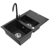 Mexen Gaspar granitový dřez 1,5-komorový s odkapávačem a kuchyňská baterie Telma, černý/stříbrný - 6507-73-670200-70
