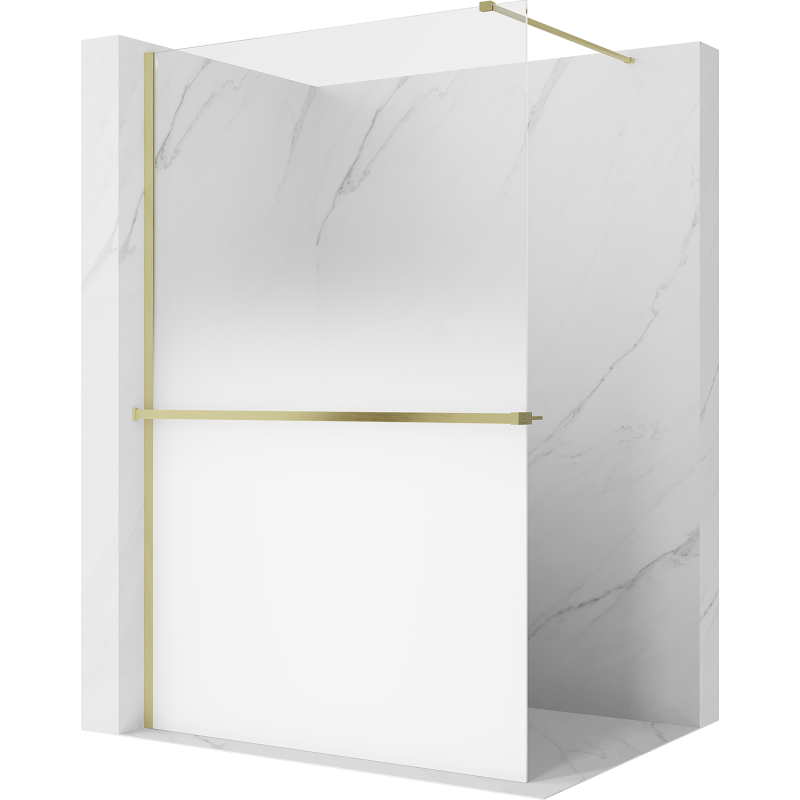 Mexen Kioto+ sprchová stěna s poličkou Walk-in 150 x 200 cm, bílý ombre 8 mm, zlatý kartáčovaný - 800-150-121-55-86